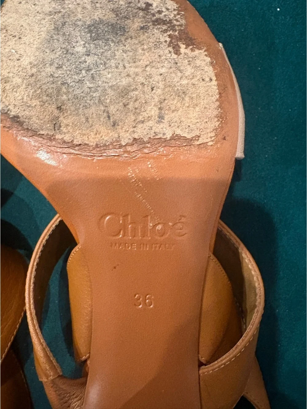 Chloe Mia Two-Tone Leather Slingback Sandals in Tan and Ivory